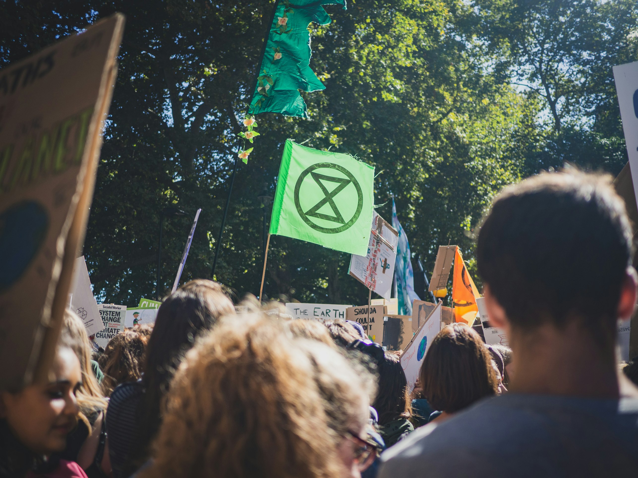 Extinction Rebellion banner at 2019 climate change protest