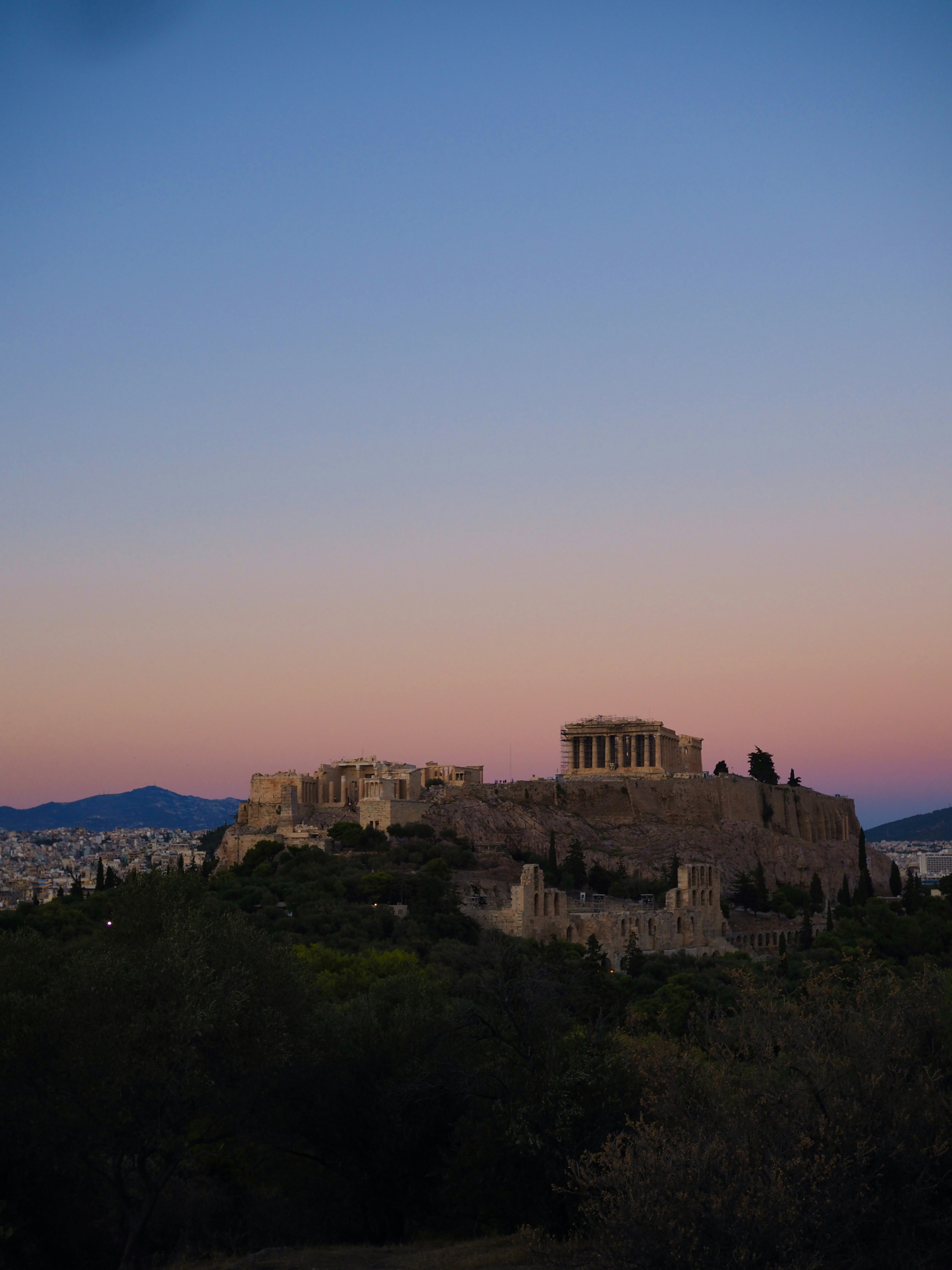 Athens Acropolis sunset golden sky