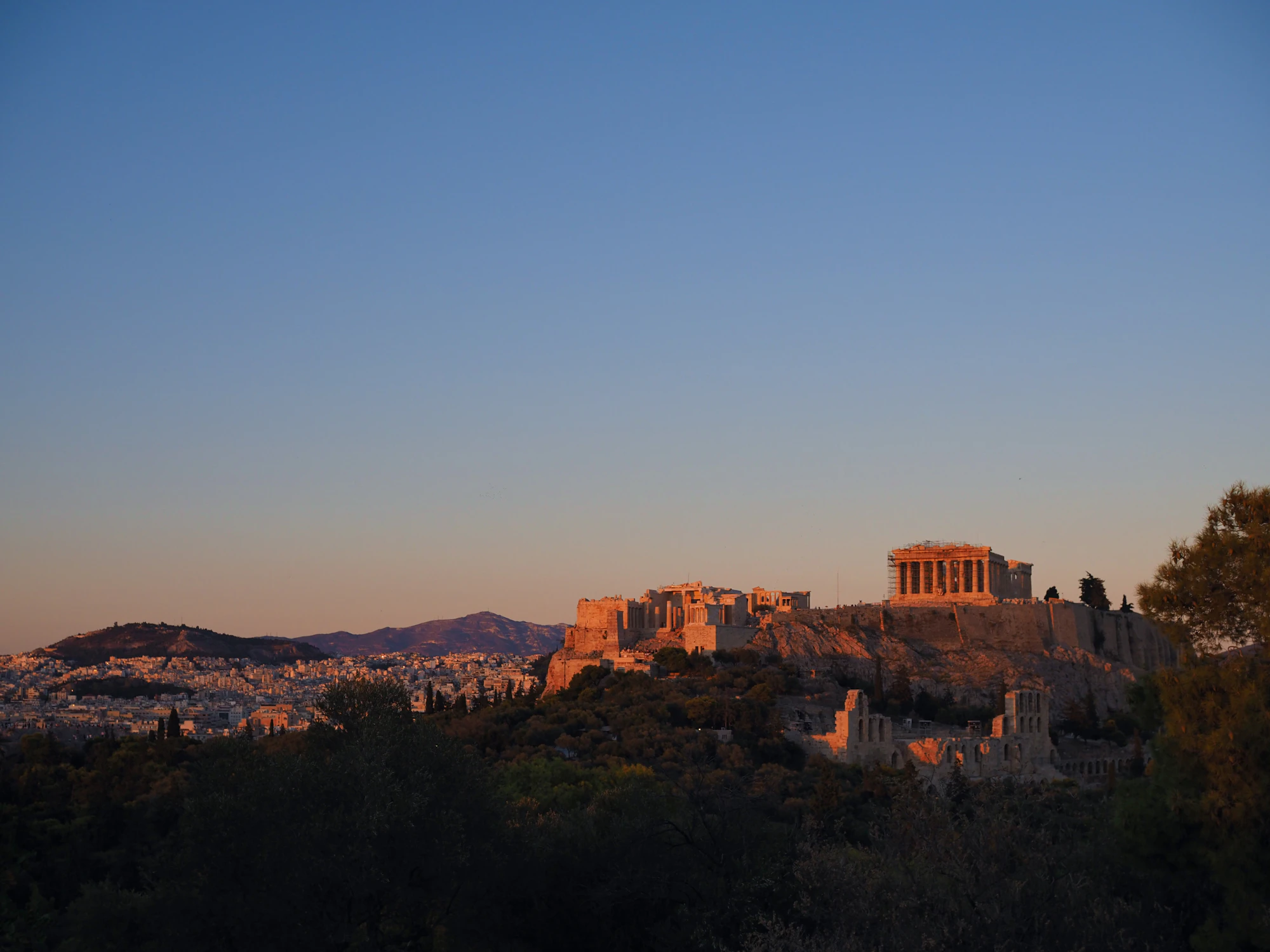 The Acropolis above Athens at golden hour