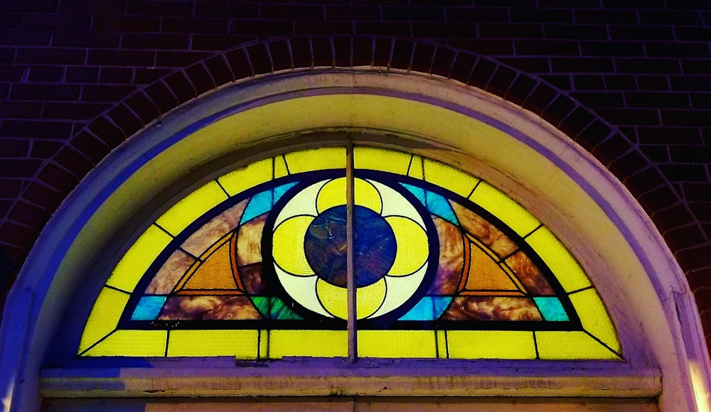 blue yellow and red stained glass