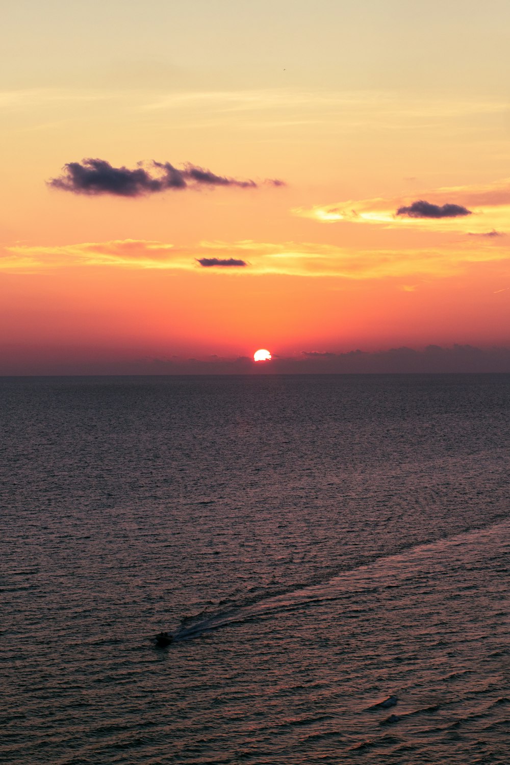 body of water during sunset