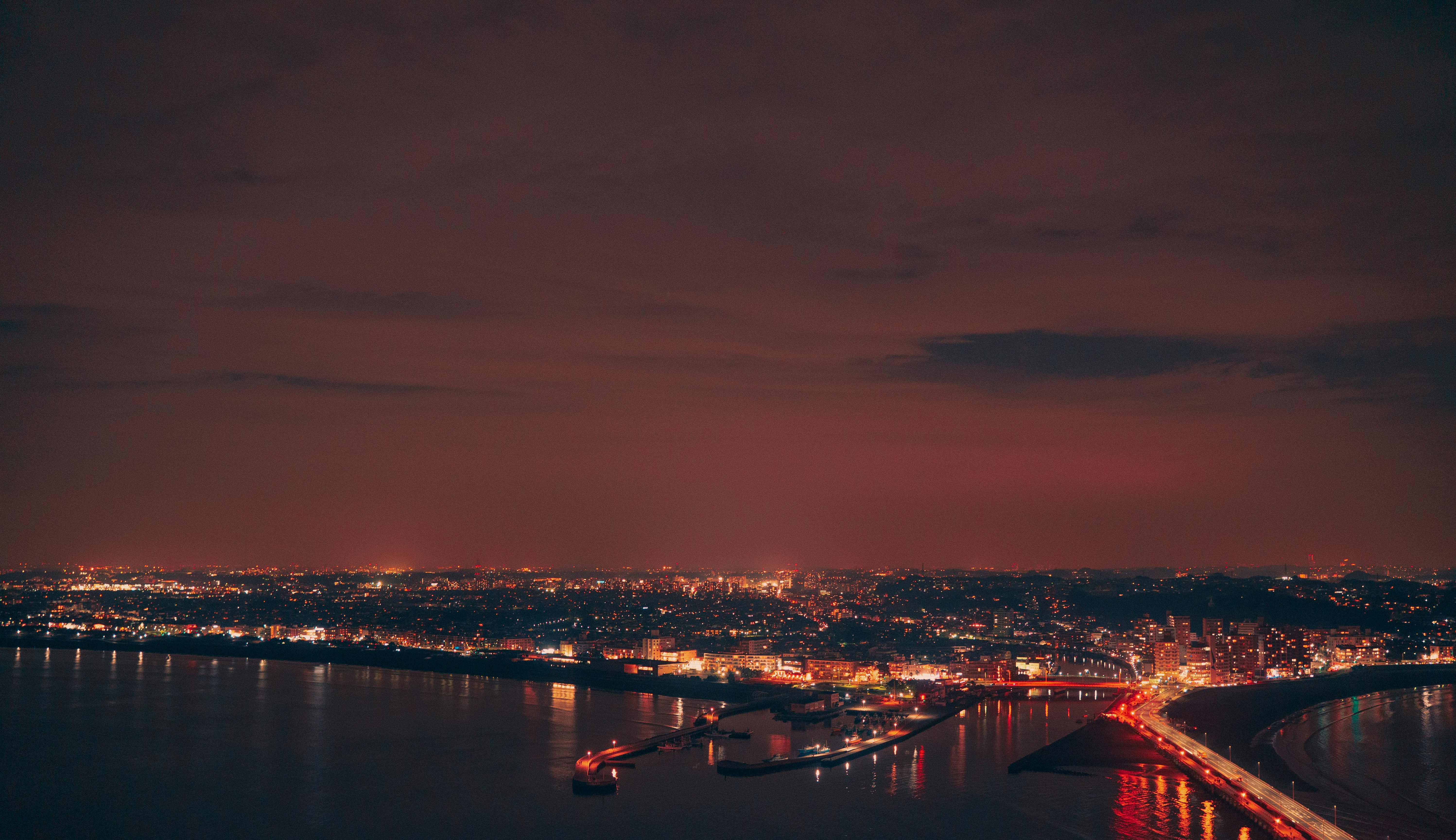 city skyline during night time