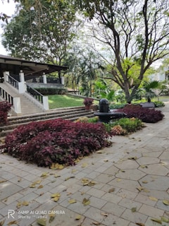 The beautifully landscaped garden area with walking paths and seating spaces within the Godrej Regal Pavilion community