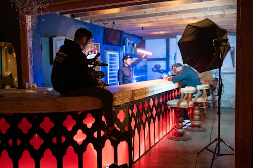 A vibrant video shoot in a local restaurant setting.