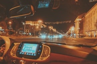 A city street view with GPS tracking overlays showing live traffic updates.