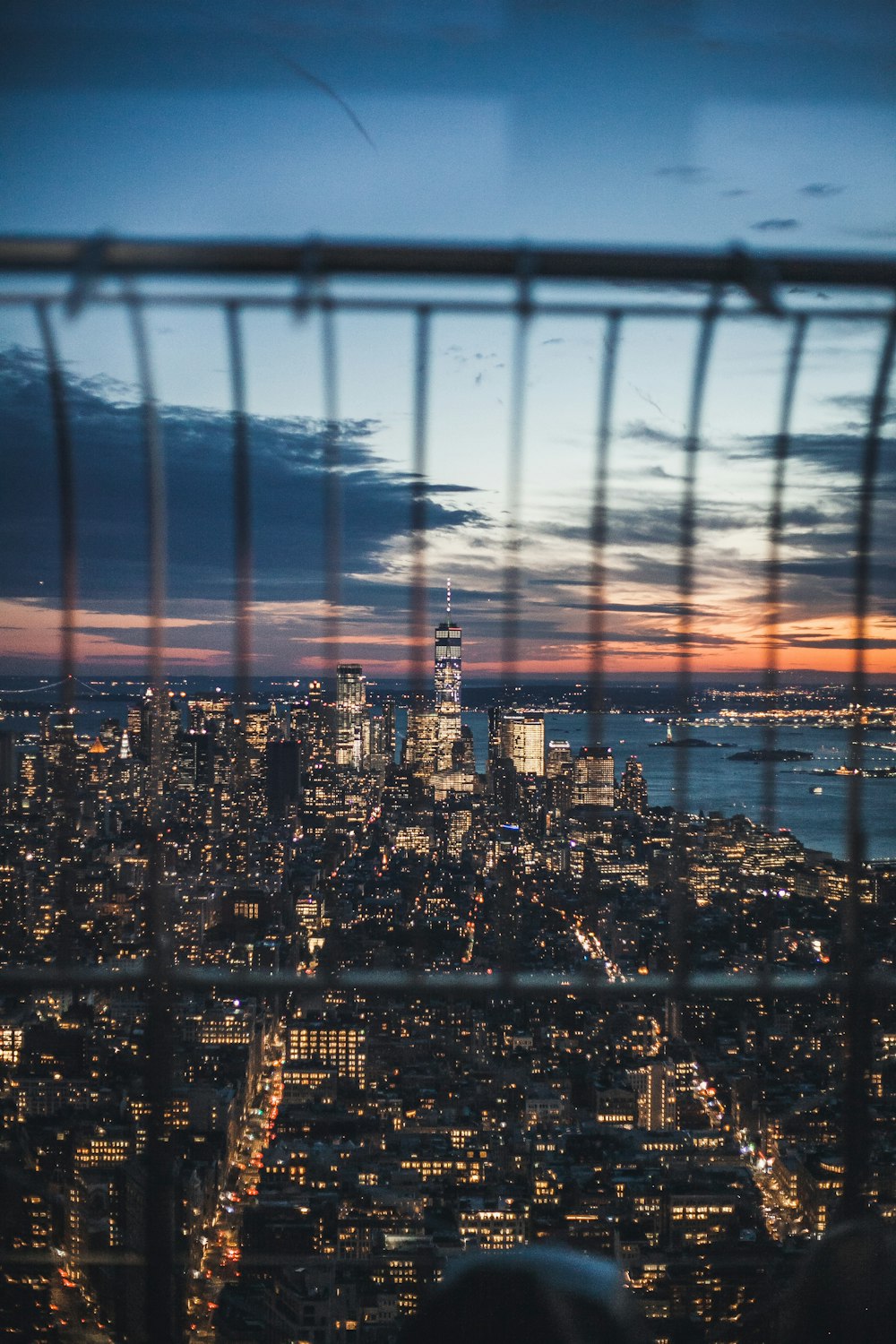 city skyline during night time