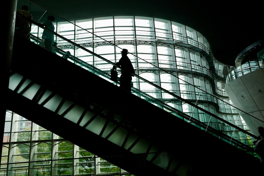 silhouette of man standing on stairs