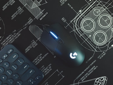 black and blue cordless computer mouse