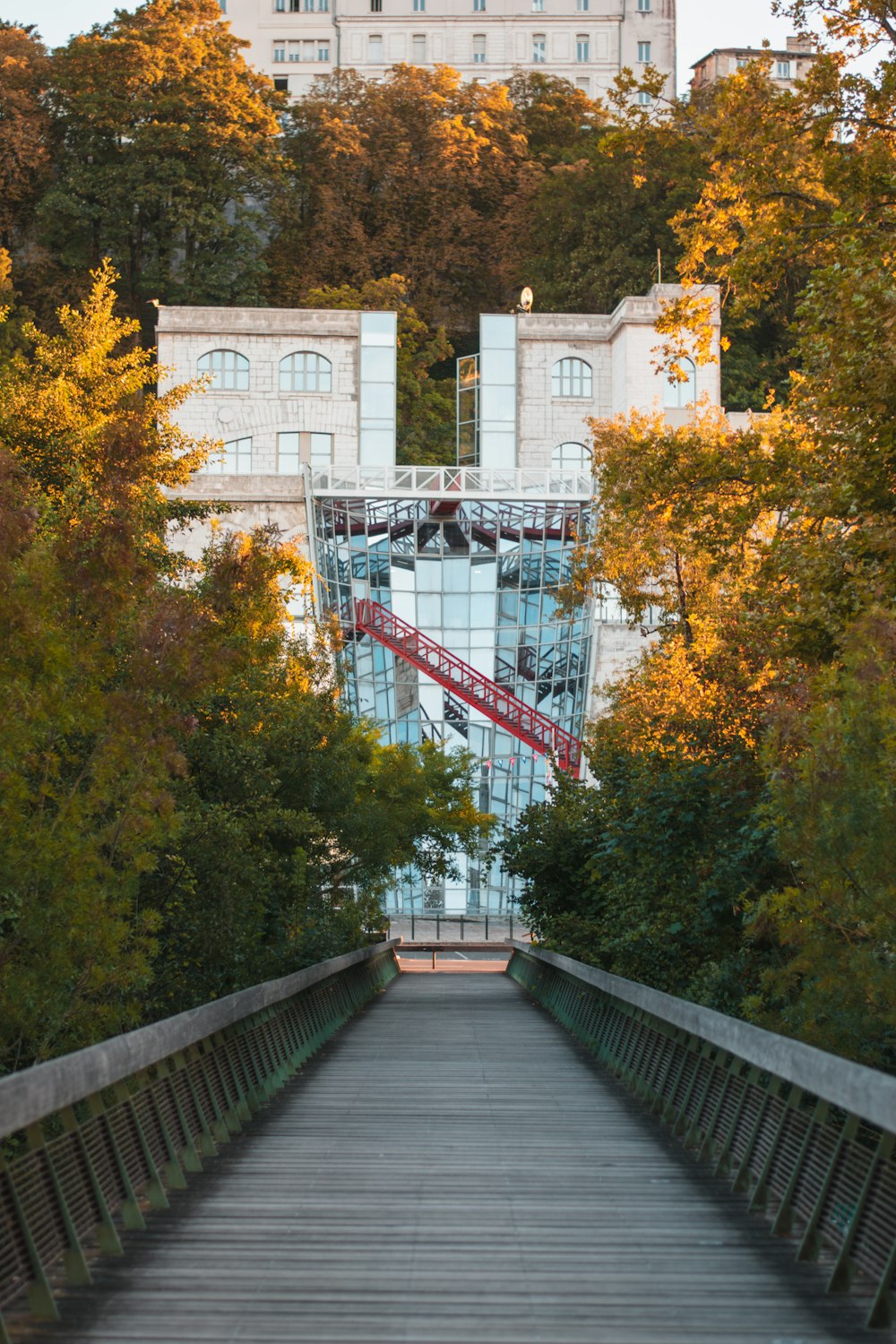 white and brown concrete building near green and yellow trees during daytime