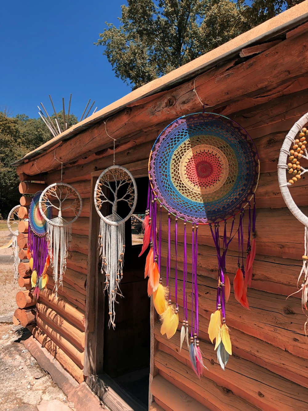 yellow blue and red round decor