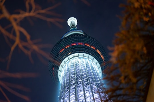 blue and white tower during night time in Tokyo Skytree Station Japan