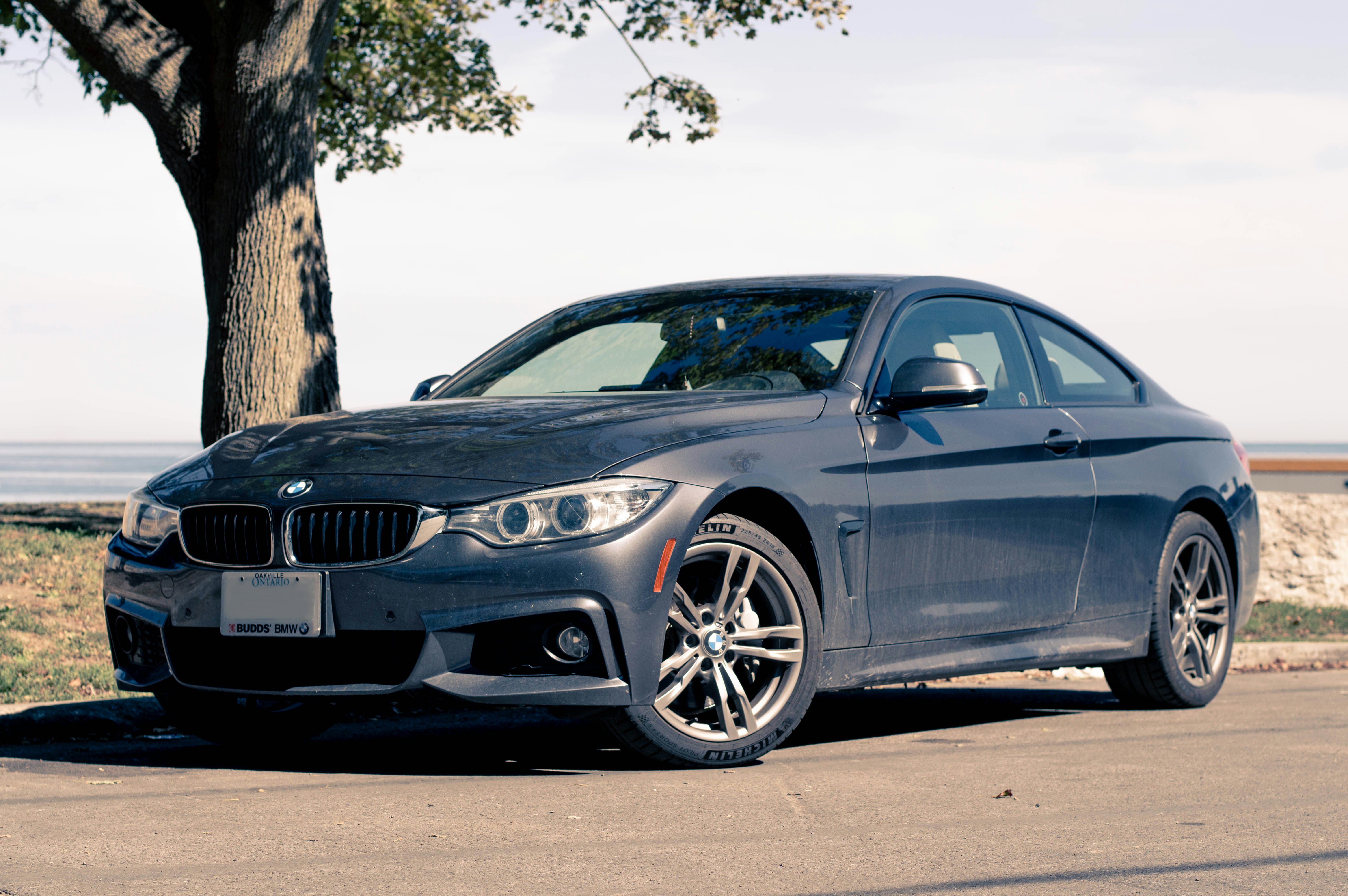 black bmw m 3 coupe parked near trees during daytime