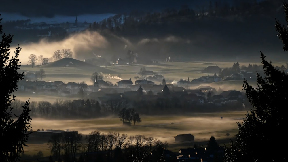 Silhouette von Bäumen und Bergen tagsüber