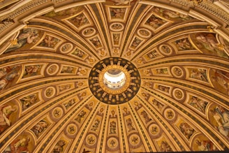 brown and white ceiling with round ceiling light