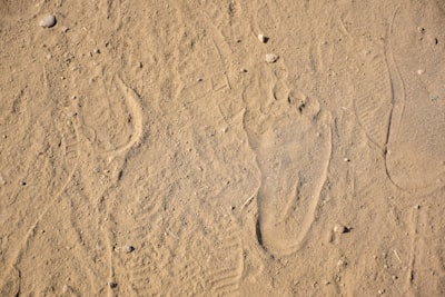 foot prints on brown sand iraq teams background