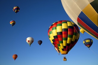 yellow red and blue hot air balloon