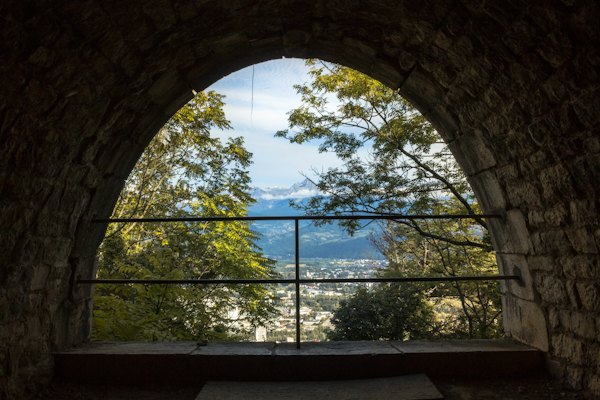 An arch in the Bastille fort, looking over the valley — Grenoble, France