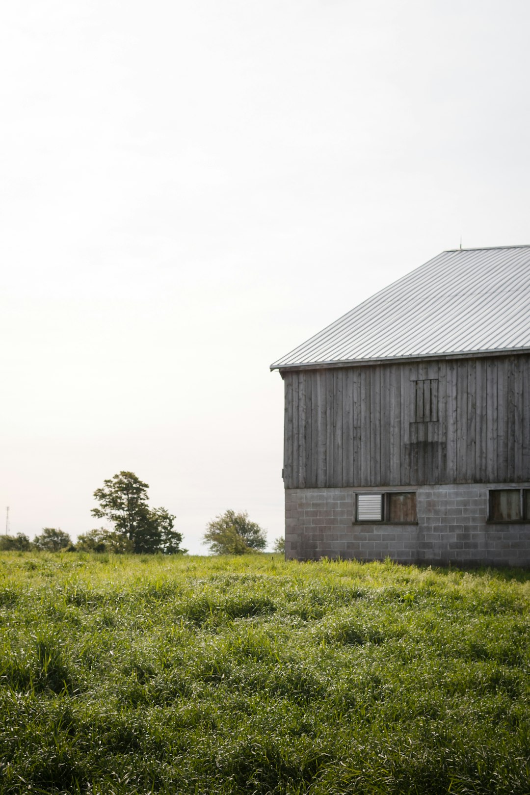 brown wooden barn on green grass field under white sky during daytime