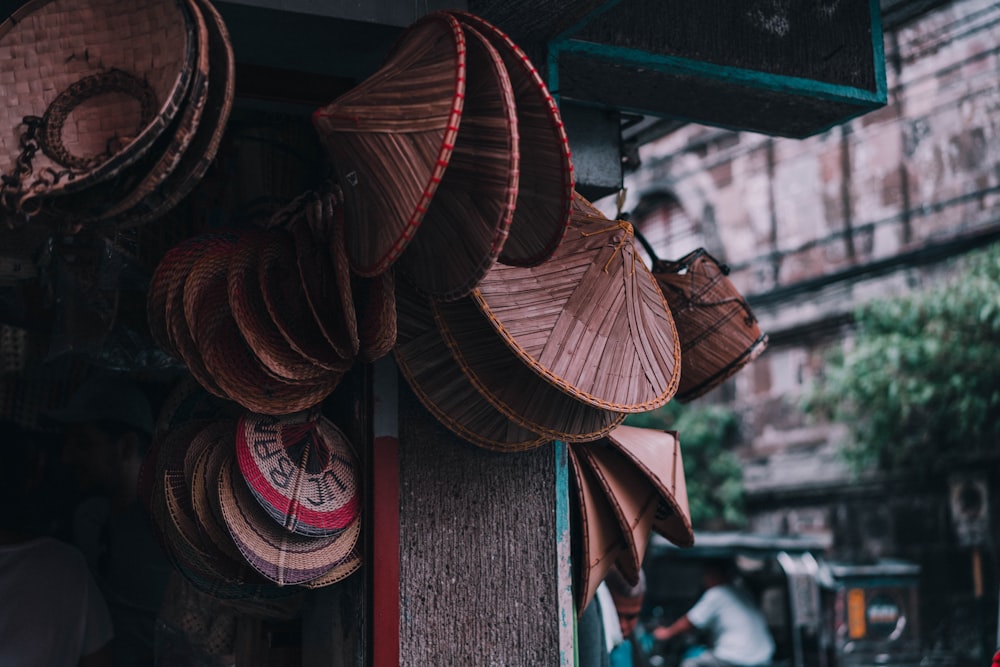 red and brown paper lantern