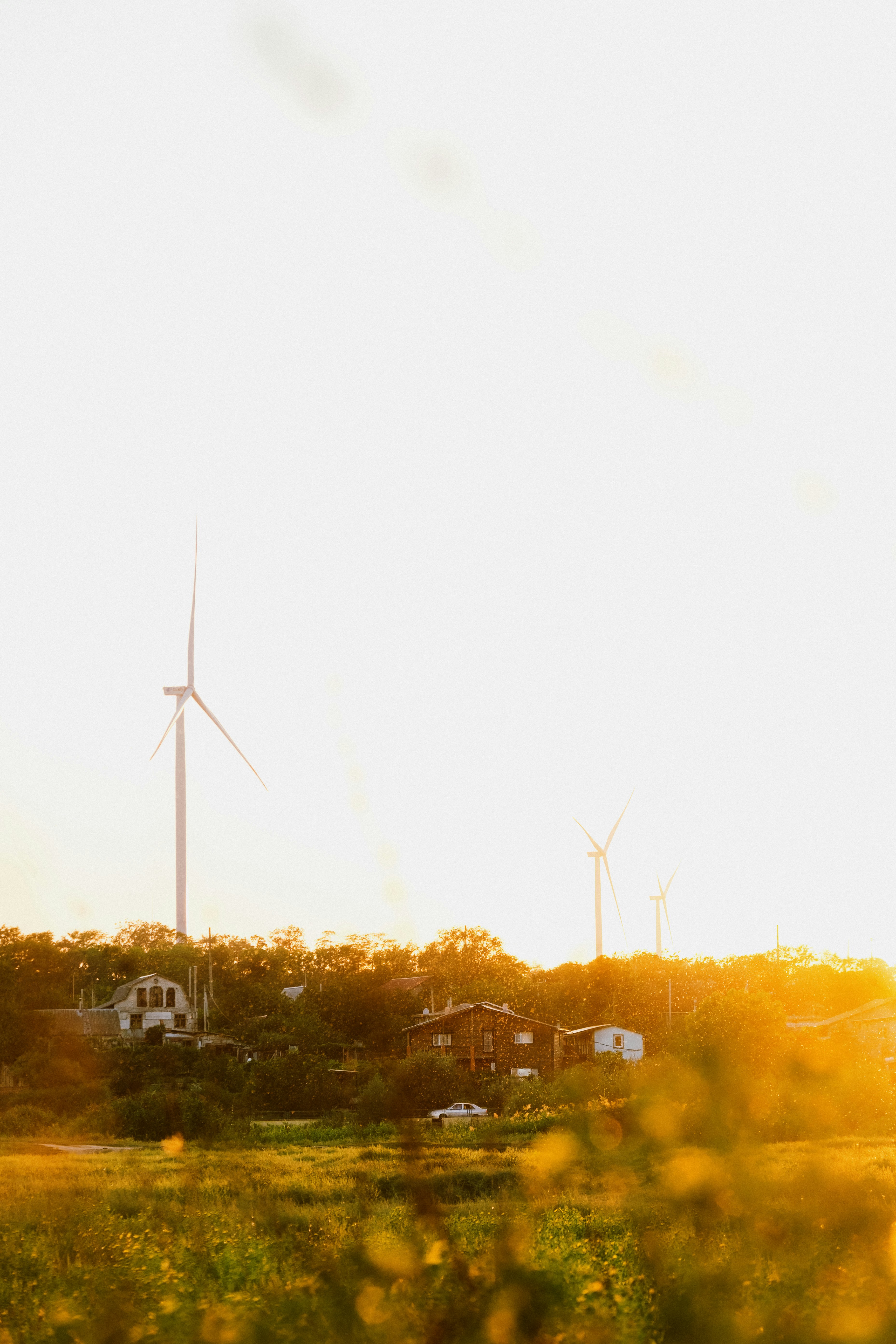 turbine eoliche bianche sul campo di erba verde durante il giorno