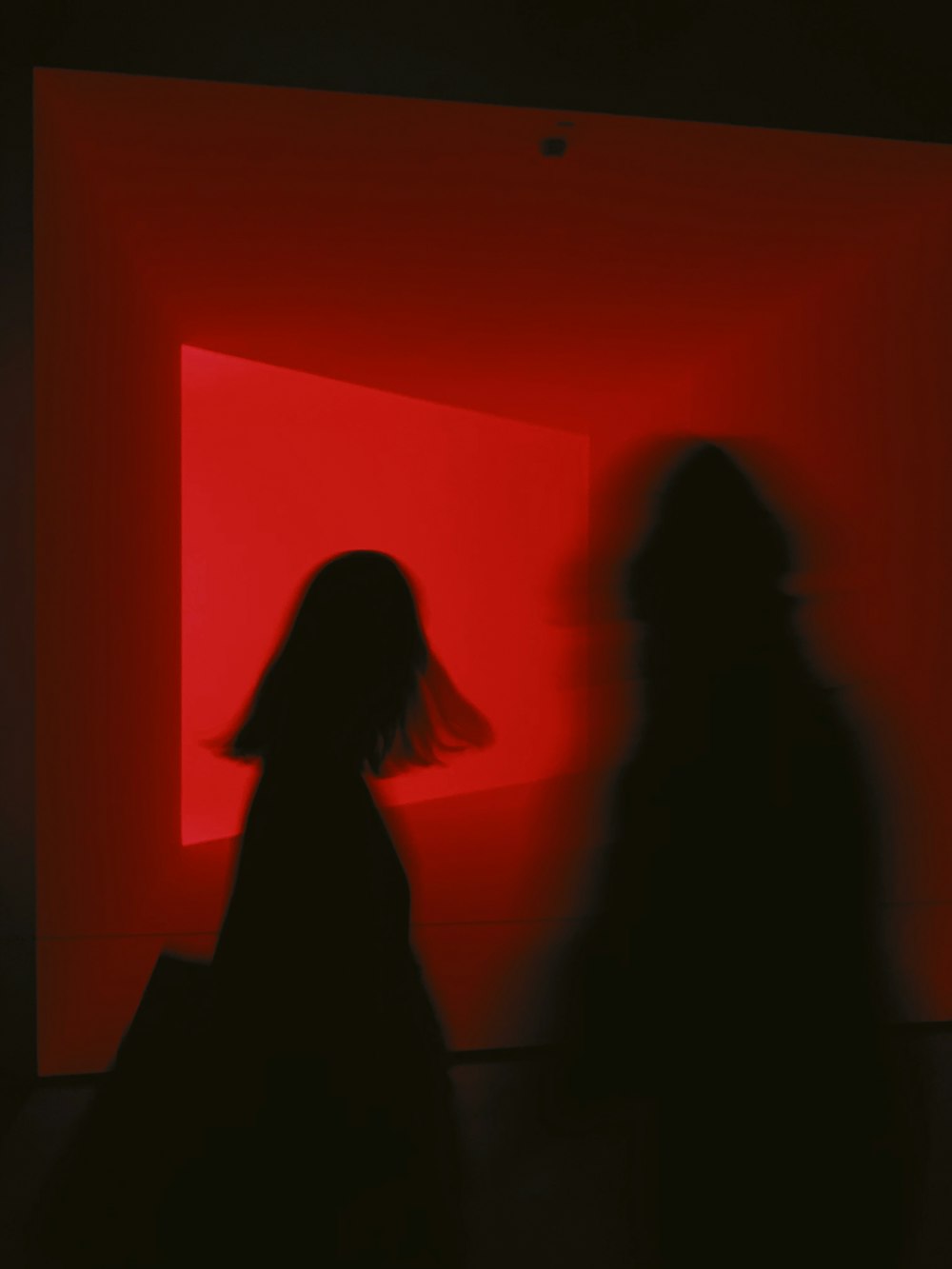 Silueta de 2 mujeres de pie frente a la pared roja