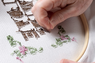 An artisan carefully stitching intricate embroidery patterns on a soft fabric.