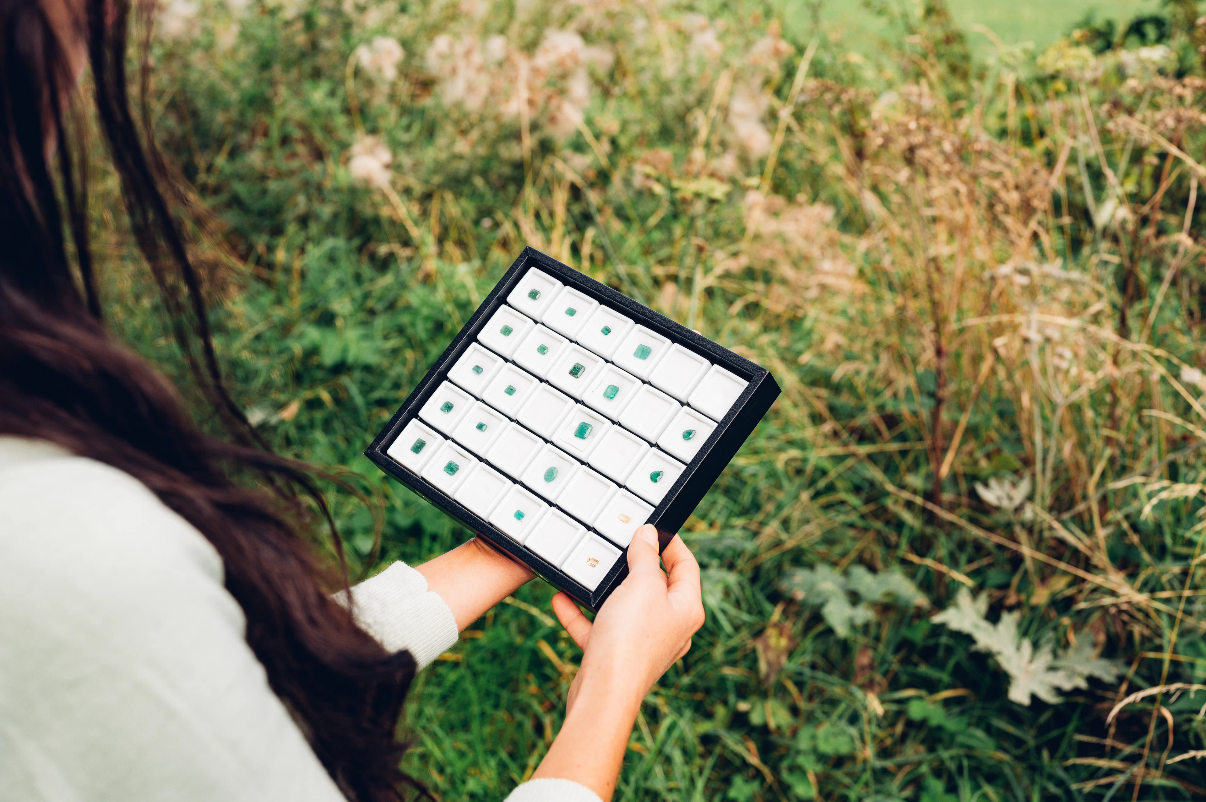 Técnica consultando datos de cultivo en una tableta en el campo