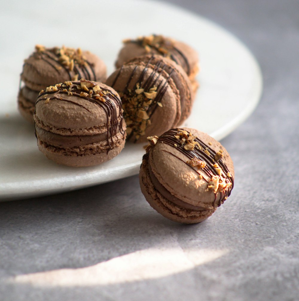 brown cookies on white ceramic plate