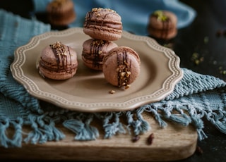 brown cookies on white ceramic plate