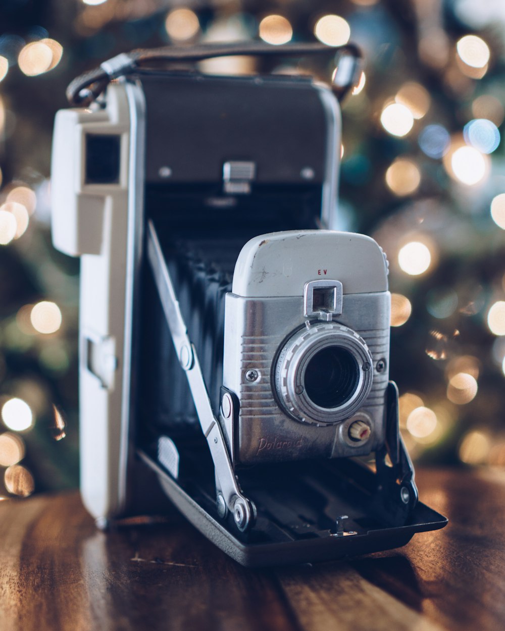 black and white polaroid camera