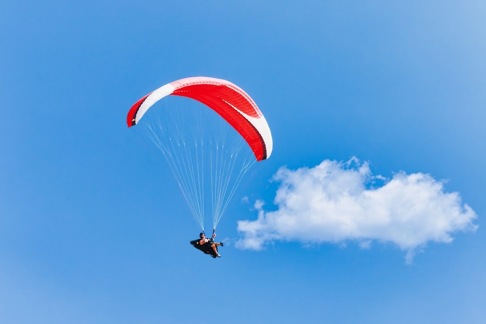 person in black and white parachute under blue sky during daytime