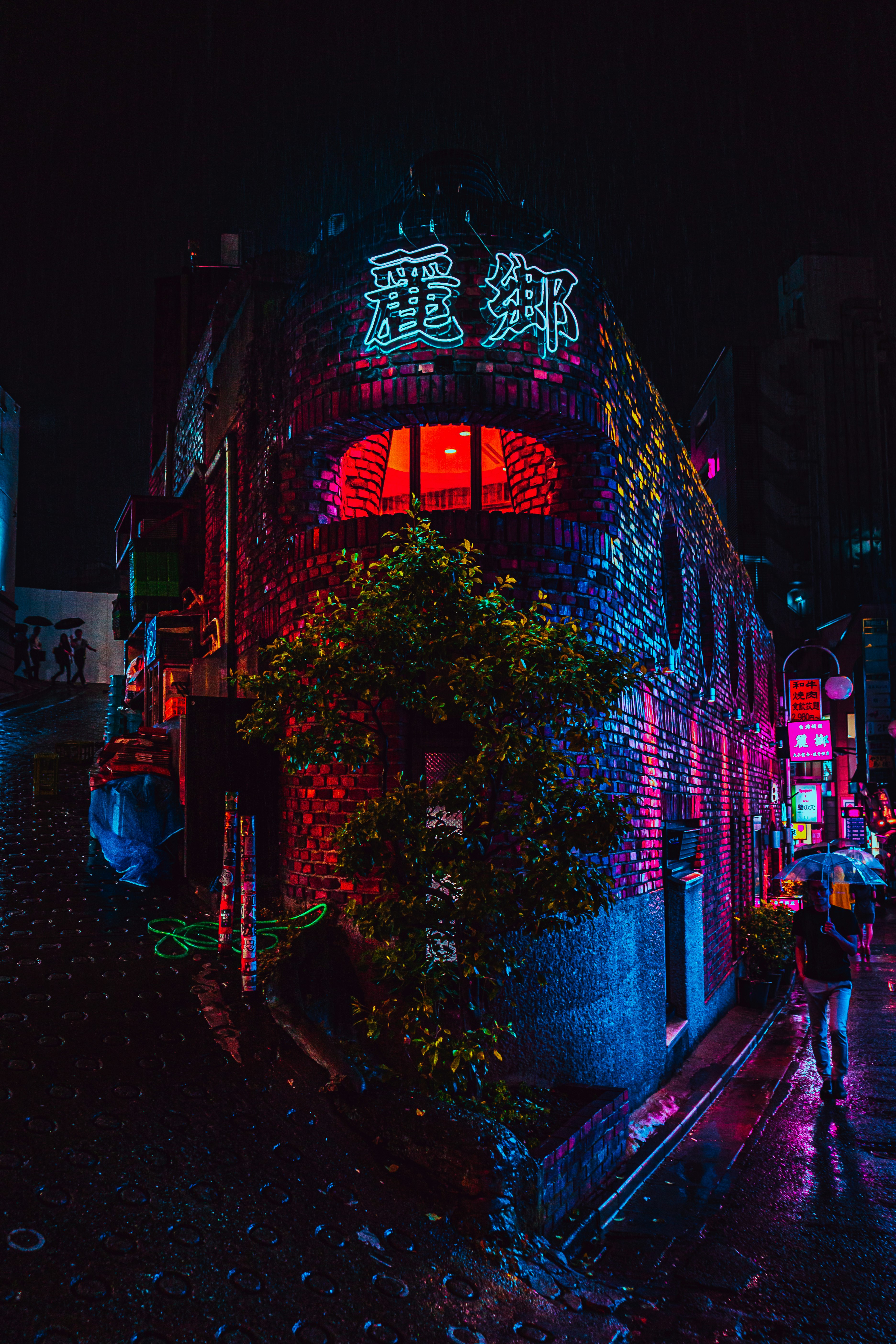 red and blue led signage