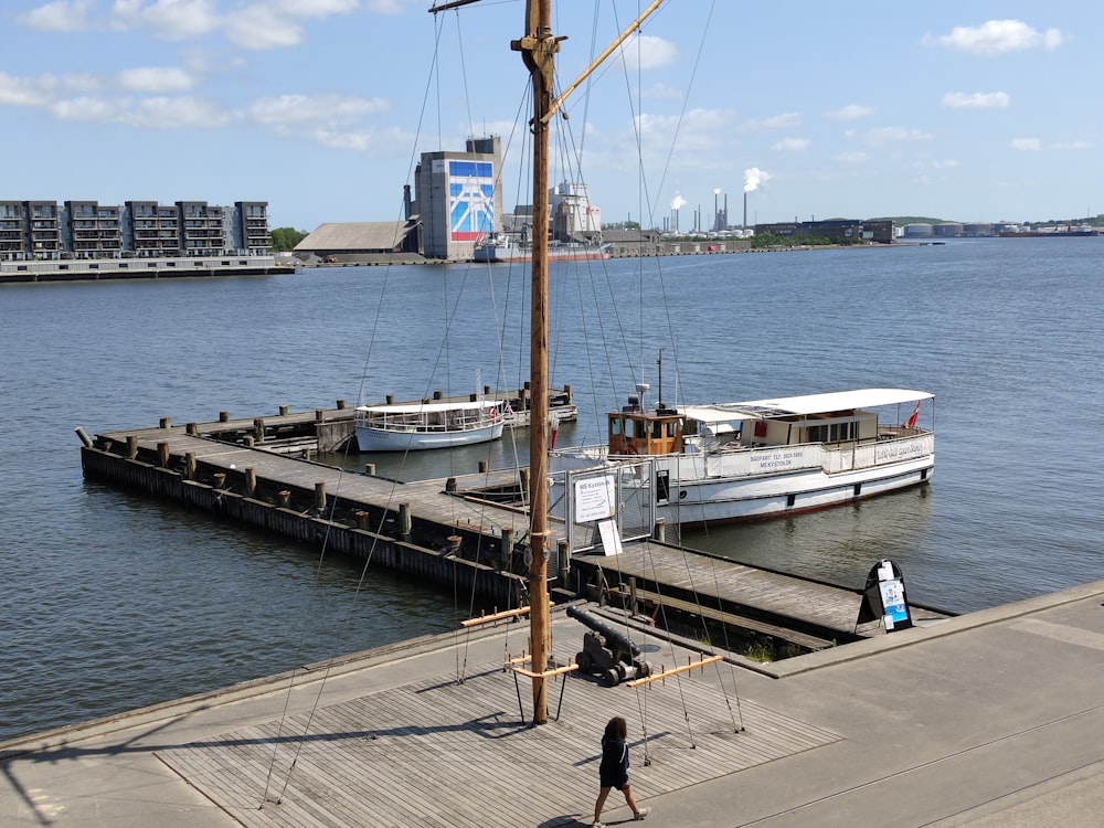 white and brown boat on dock during daytime