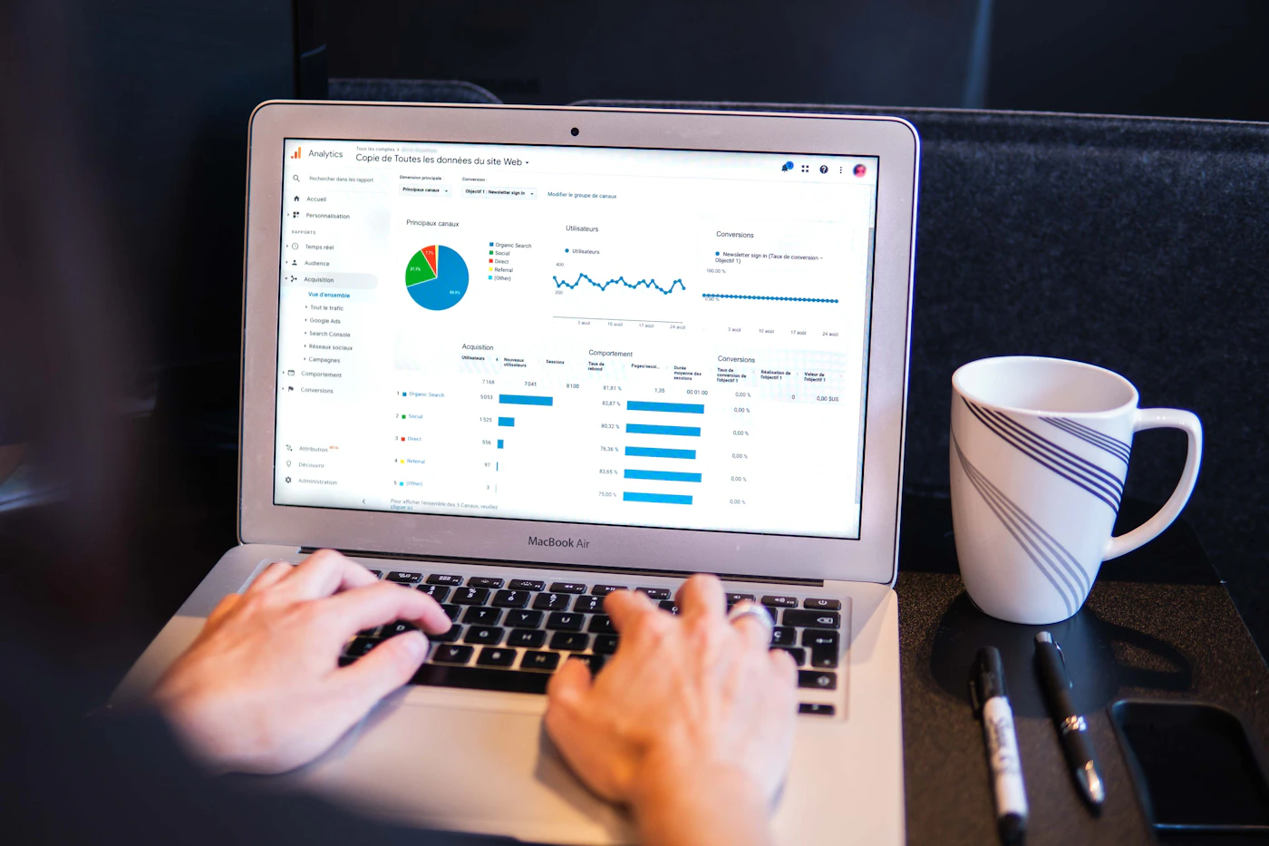 Google Analytics growth report displayed on a laptop screen