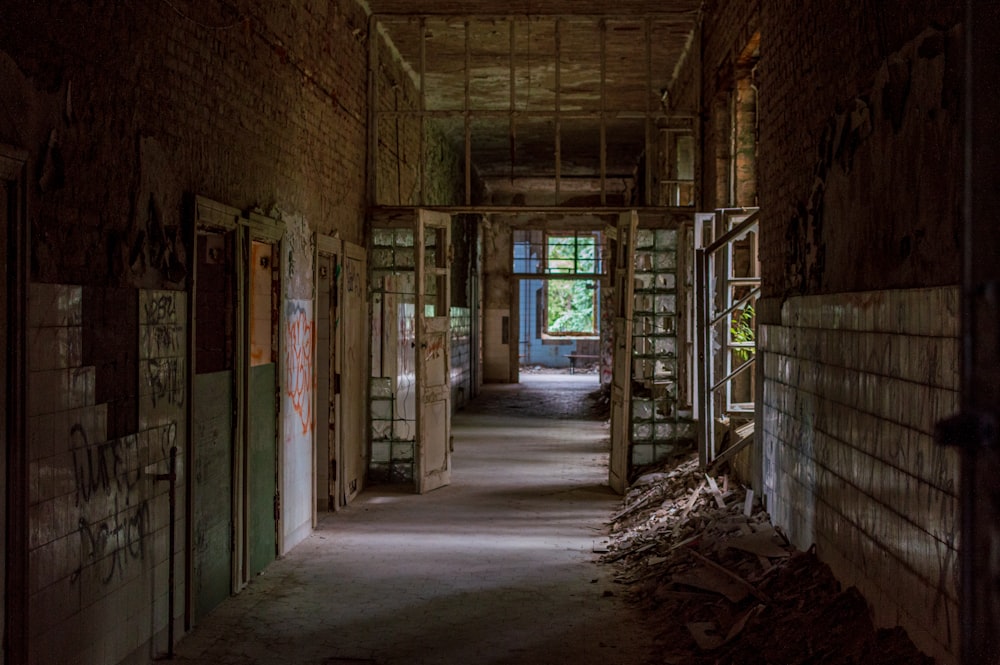 brown wooden door in a room