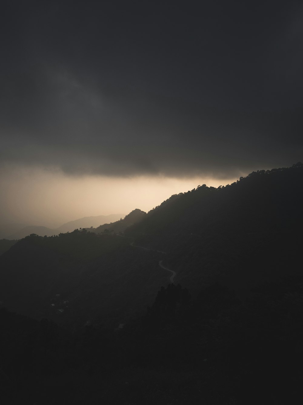 silhouette of mountains during sunset