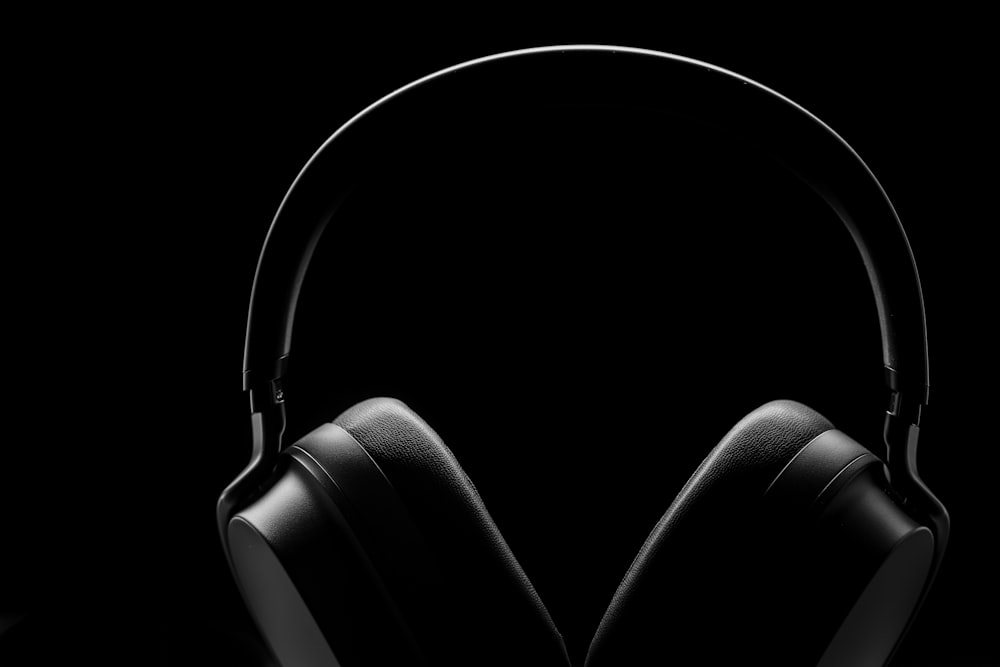 black and white headphones on white background