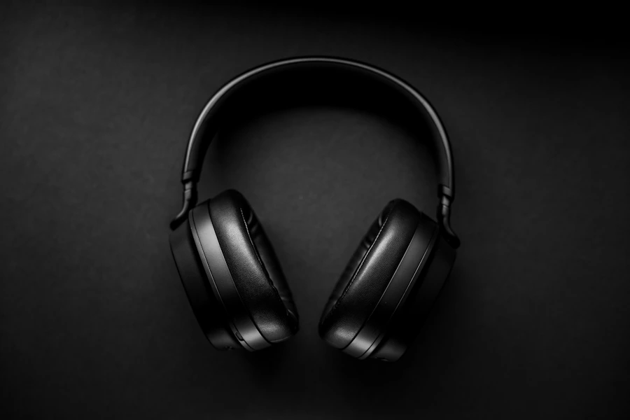 Wireless headphones on dark fabric
