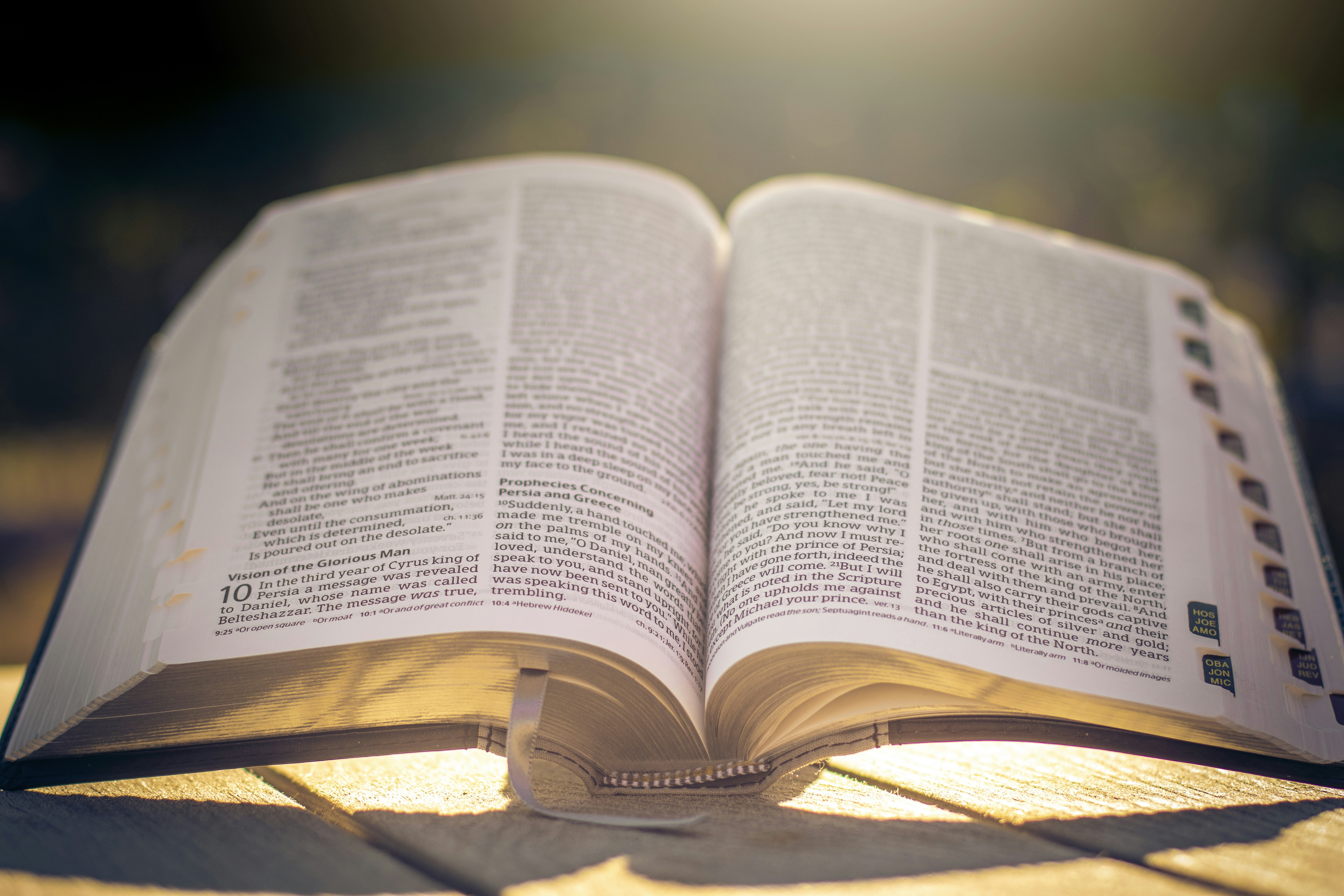 opened book on brown wooden table