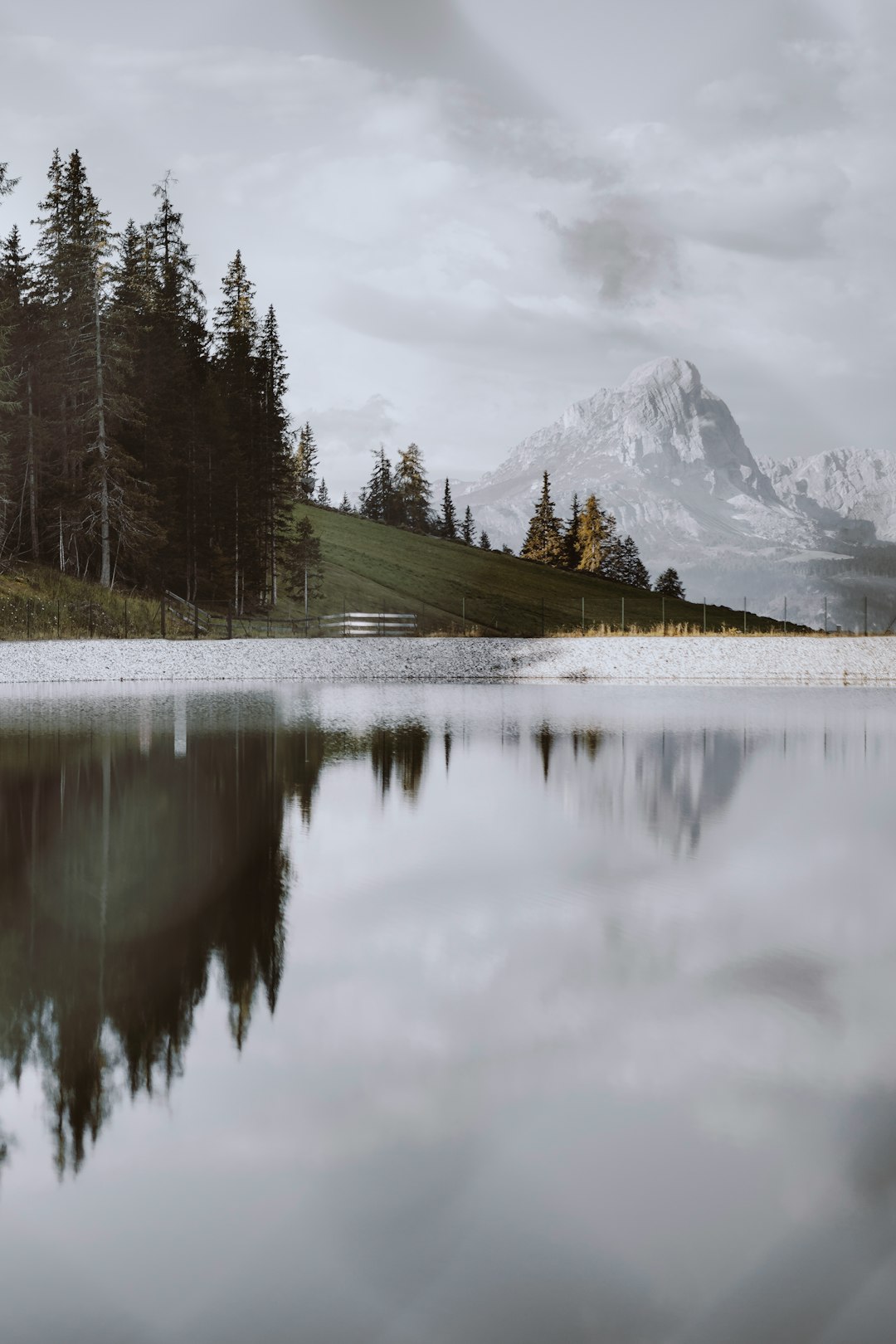 green pine trees near lake and snow covered mountain during daytime