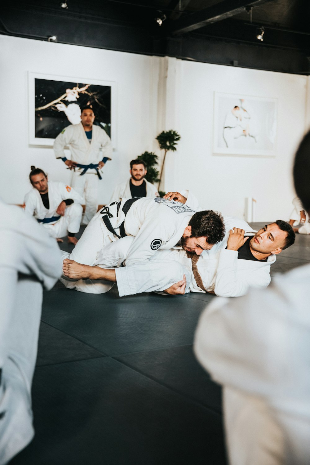 grupo de homens em karate branco gi