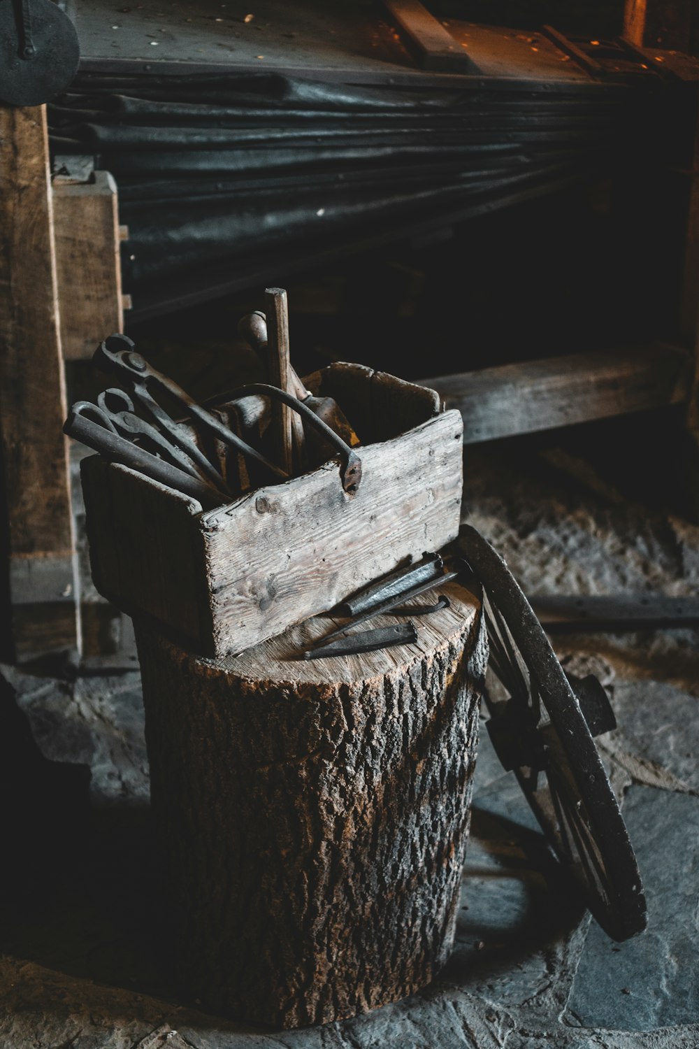 brown wooden stick on brown wooden box