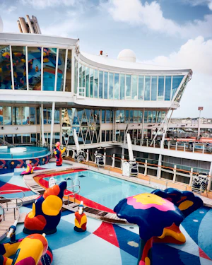 Cruise ship pool deck with loungers