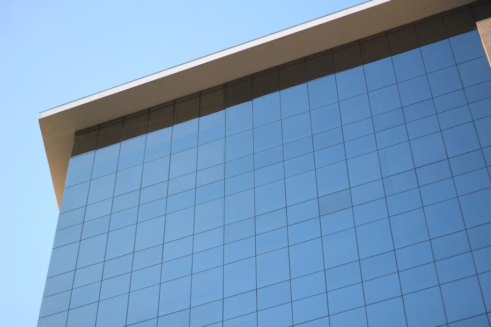 blue and white glass building