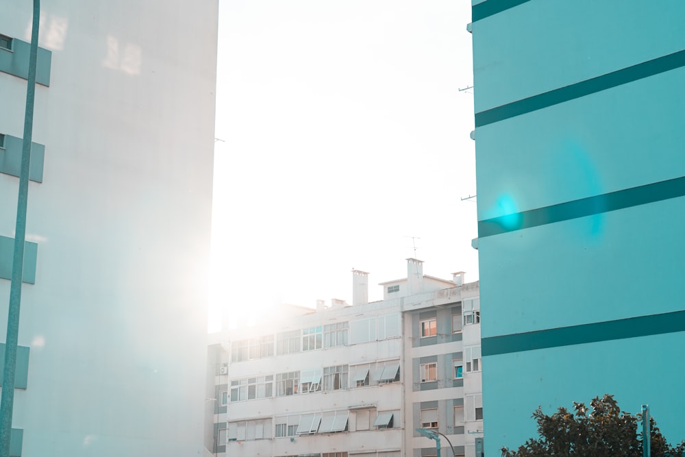 white and teal concrete building