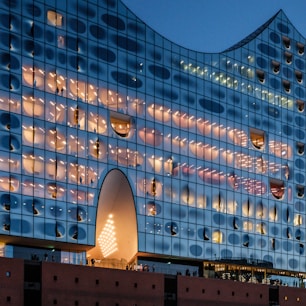 white and blue glass building