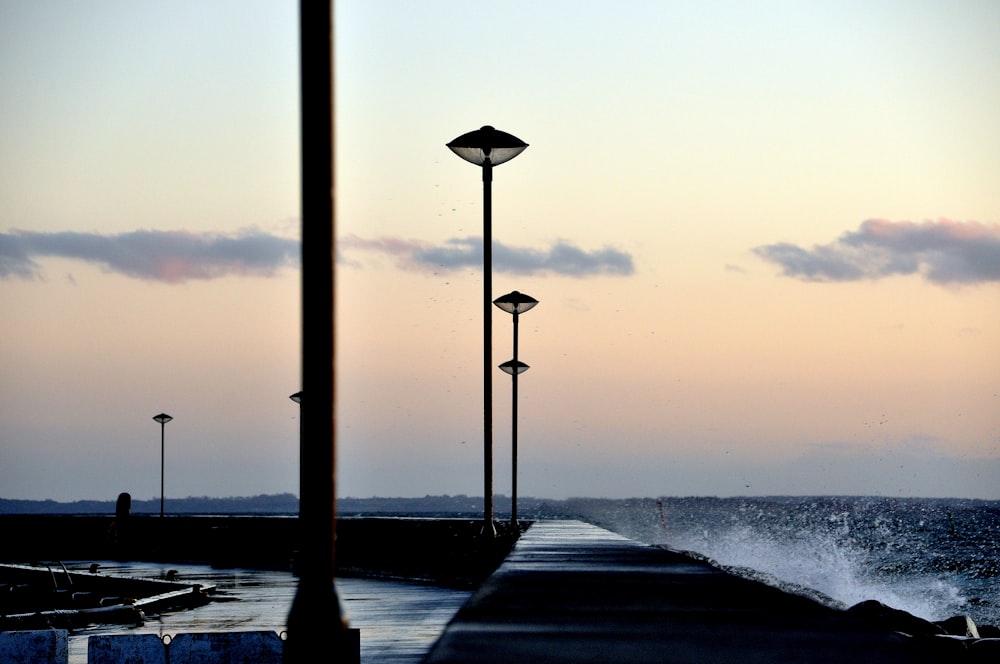 black street lamp near sea during daytime