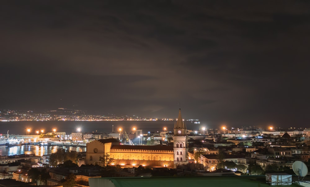 city skyline during night time