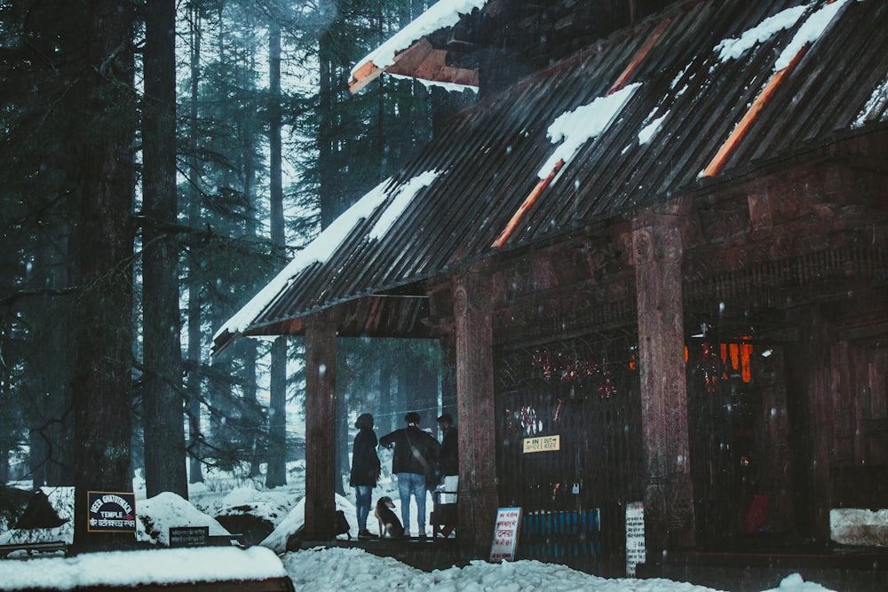 people standing near brown wooden house during daytime