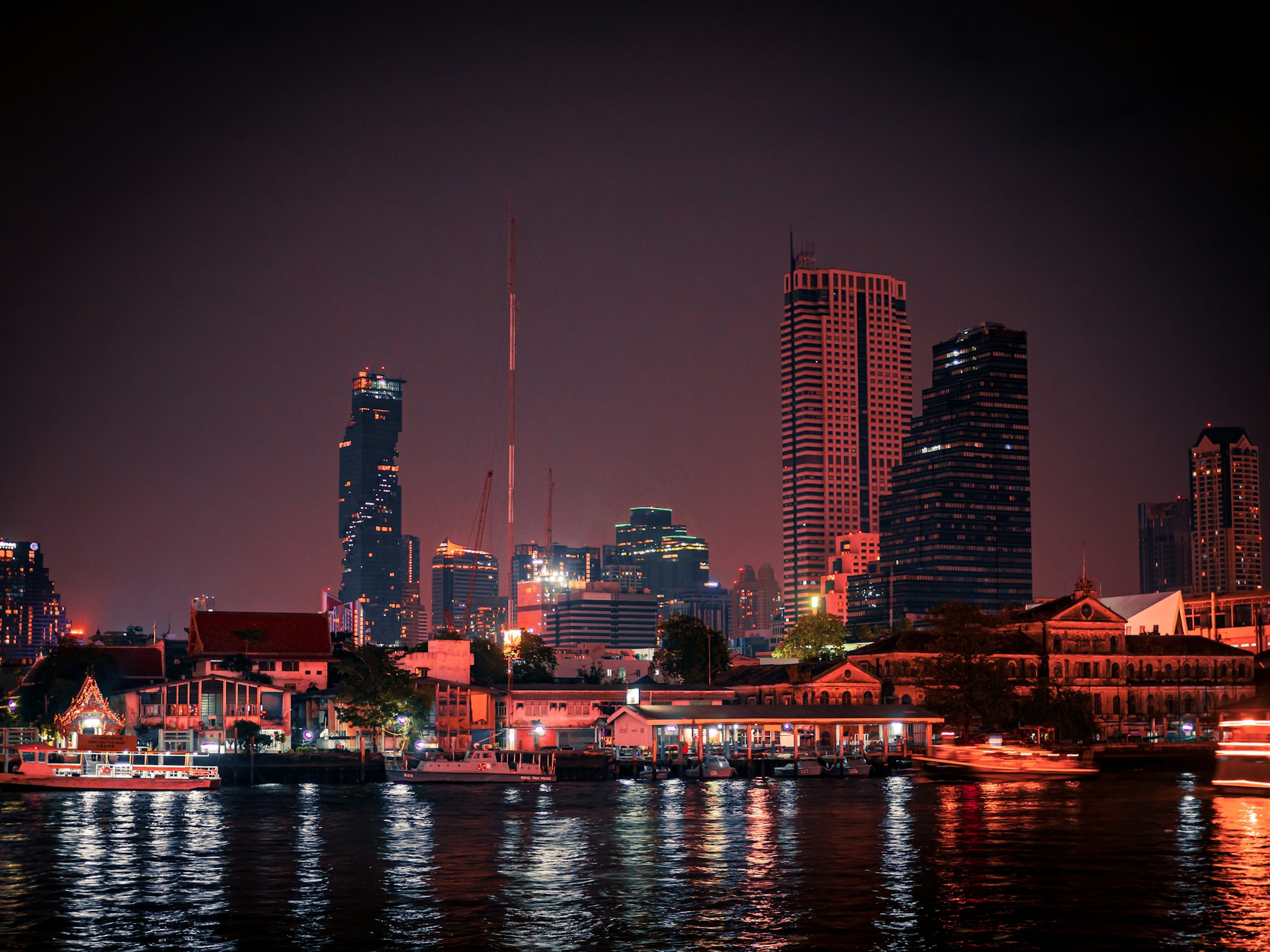 city skyline during night time